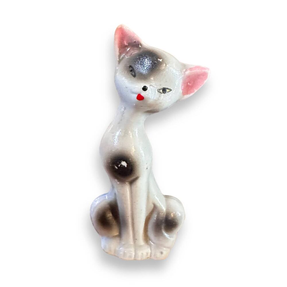Vintage Cat Gray And Black Japan Porcelain Siamese Kitsch Figurine